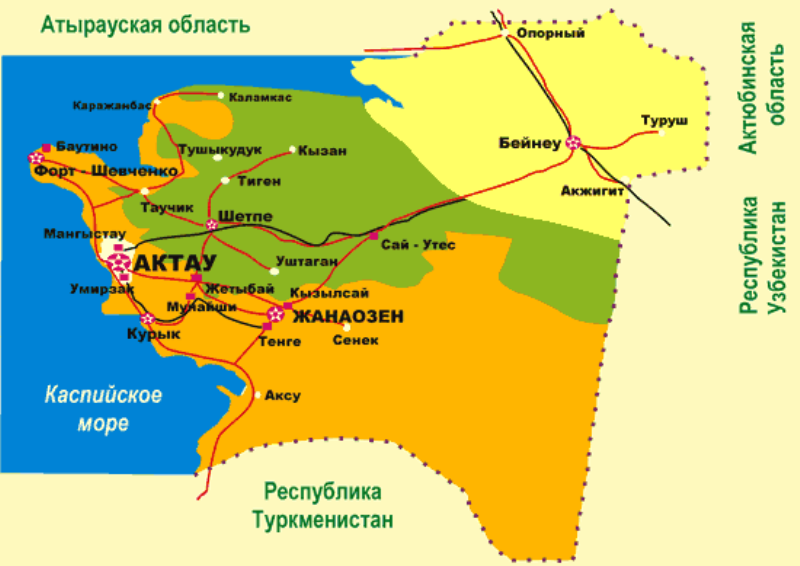 Карта мангистауской области казахстана